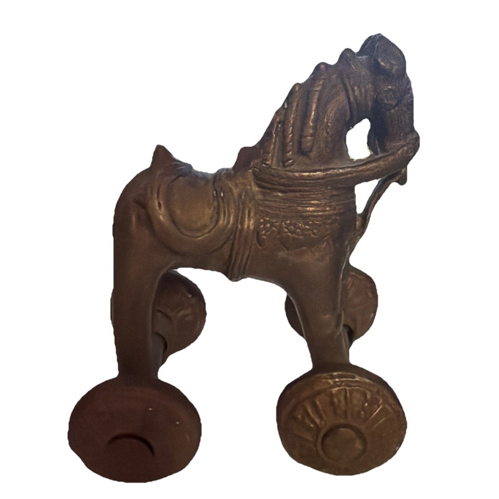 Vintage India Brass Horse on Wheels Sculpture Antique Toy Figure Vintage